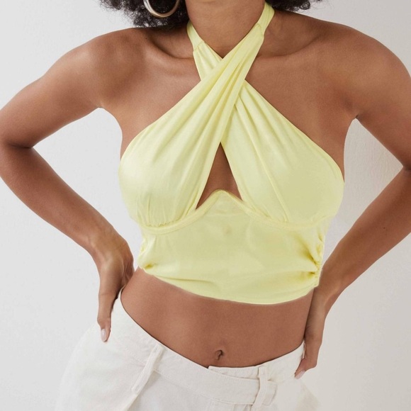 NWOT For Love And Lemons Rana Cross Front Crop Top in Yellow - Picture 1 of 10